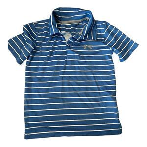 Under Armour | Boys Blue  Stripe Button Pullover Polo Short Sleeve Shirt | 6